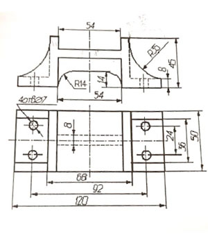 Деталь три проекции, корпус инженерная графика