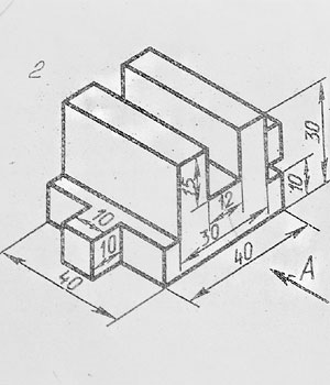 Деталь  вариант 2, построить три проекции детали по наглядному изображению