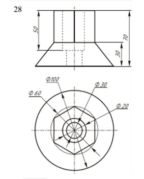 Три проекции детали и аксонометрическая проекция, вариант 28 инженерная графика 