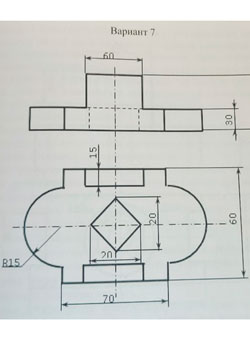 По двум заданным видам построить третий вид детали, вариант 7, изометрическая проекция, проекционное черчение,  инженерная графика