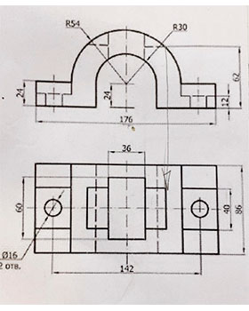 По двум заданным видам построить третий, нанести размеры, вариант 2  инженерная графика