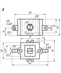 Построить три проекции детали и построить аксонометрию, вариант 3, инженерная графика
