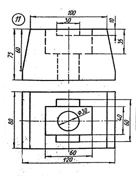 Аксонометрическая проекция с вырезом, вариант 11,  инженерная графика