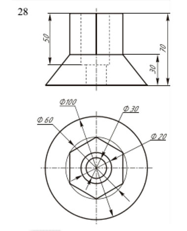 Три проекции детали и аксонометрическая проекция, вариант 28 инженерная графика 