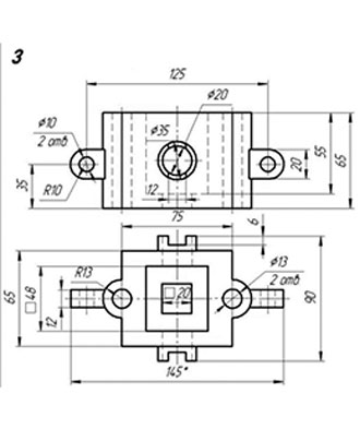 Построить три проекции детали и построить аксонометрию, вариант 3, инженерная графика
