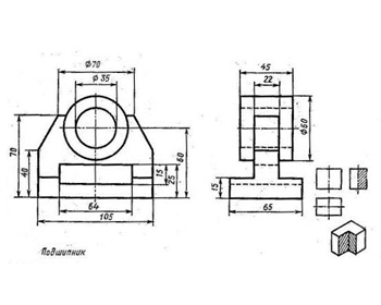 чертеж подшипника, подшипник,  вариант 7, три проекции детали по двум заданным,  изометрия детали, инженерная графика