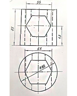 Построить три проекции цилиндра с отверстием, вариант 19,  инженерная графика и начертательная геометрия 1 курс