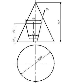 На трехпроекционном чертеже построить недостающие проекции сквозного отверстия в прямом круговом конусе, поверхности вращения, конус с отверстием, построить три проекции конуса, вариант 9, начертательная геометрия, ИрНИТУ