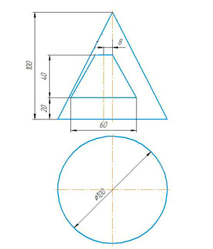 На трехпроекционном чертеже построить недостающие проекции сквозного отверстия в прямом круговом конусе, поверхности вращения, конус с отверстием, построить три проекции конуса, вариант 8, начертательная геометрия, ИрНИТУ