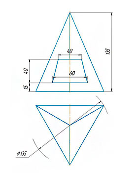 Построить три проекции пирамиды со сквозным призматическим отверстием, чертеж пирамиды, вариант 8, инженерная графика и начертательная геометрия 1 курс