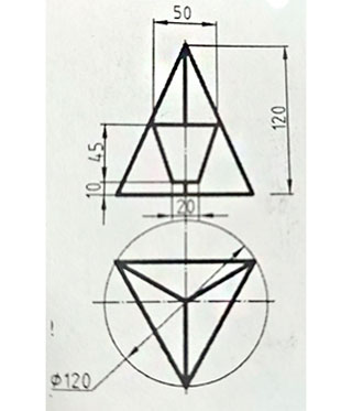 Построить три проекции пирамиды со сквозным призматическим отверстием, чертеж пирамиды, вариант 14, инженерная графика и начертательная геометрия 1 курс