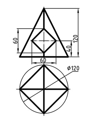 Построить три проекции пирамиды со сквозным призматическим отверстием, чертеж пирамиды, вариант 24, инженерная графика и начертательная геометрия 1 курс