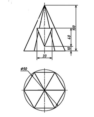 Построить три проекции пирамиды со сквозным призматическим отверстием, чертеж пирамиды, вариант 18, инженерная графика и начертательная геометрия 1 курс