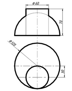 Пересечение поверхностей, эпюр №4, пересечение тел вращения чертеж, пересечение цилиндра и полусферы
