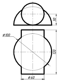 Пересечение поверхностей вариант 6, эпюр №4, пересечение тел вращения чертеж, пересечение цилиндра и полусферы