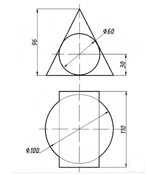 Пересечение поверхностей, эпюр №4, пересечение поверхностей чертеж, пересечение  конуса и цилиндра вариант 3