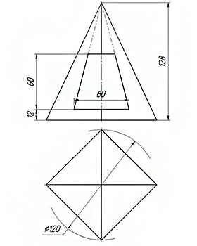 Построить три проекции пирамиды с отверстием, вариант 18,  инженерная графика и начертательная геометрия 1 курс